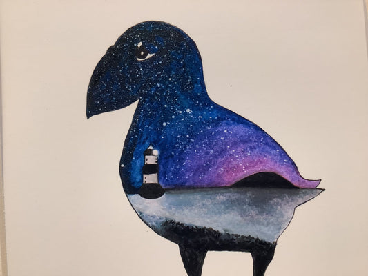 Stargazing Penmon Puffin Print